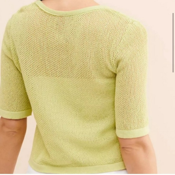 Eve Gravel Printemps Lime green semi sheer crochet crop sweater size S - Picture 3 of 9